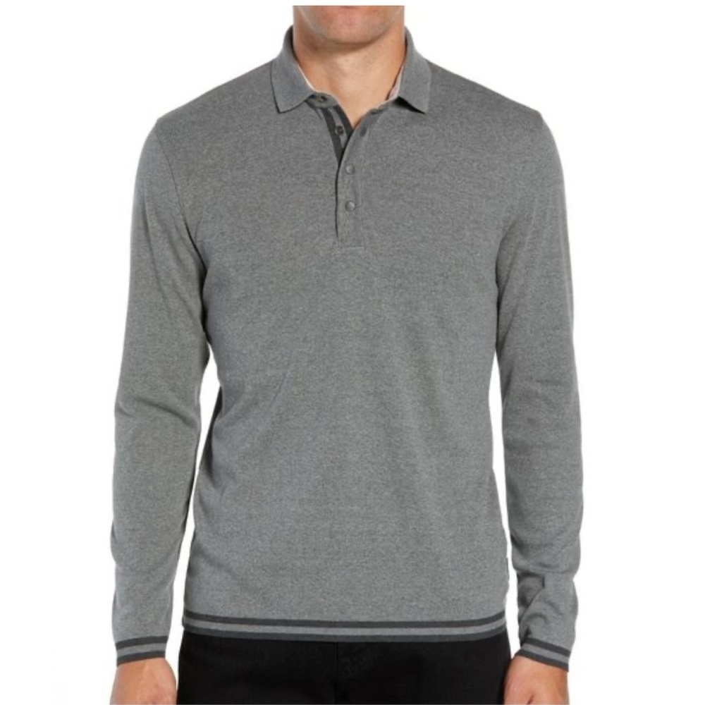 Ted Baker Longfiz Striped Ribstart Polo Charcoal